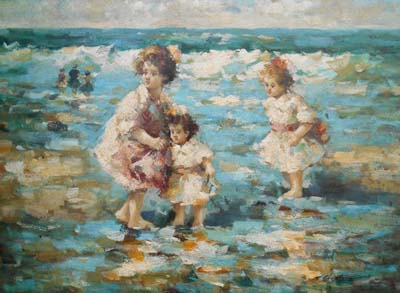 682-T3 | 73cm x 100cm | Enfants à la plage 